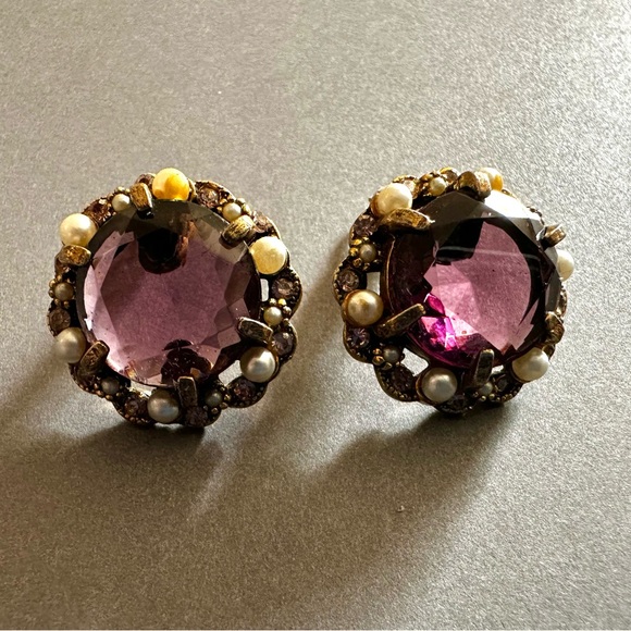ARTHUR PEPPER ‘ART’ Amethyst Glass Clip On Earrings 1960s Vintage - Picture 7 of 11